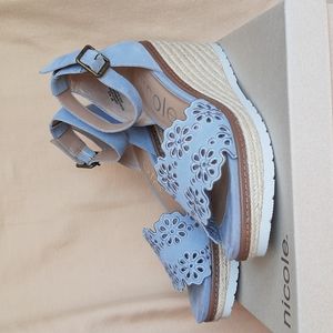 Nicole Wedge Espadrille Sandals Ankle Strap NIB